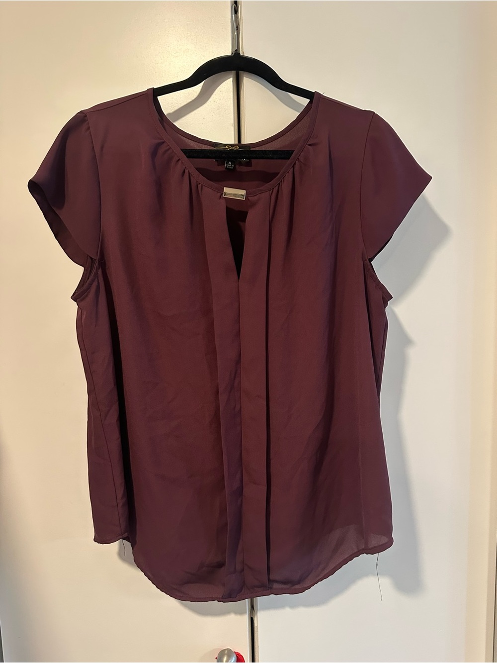Twine and String XL Women’s Plum Pleated Short-Sleeve Blouse